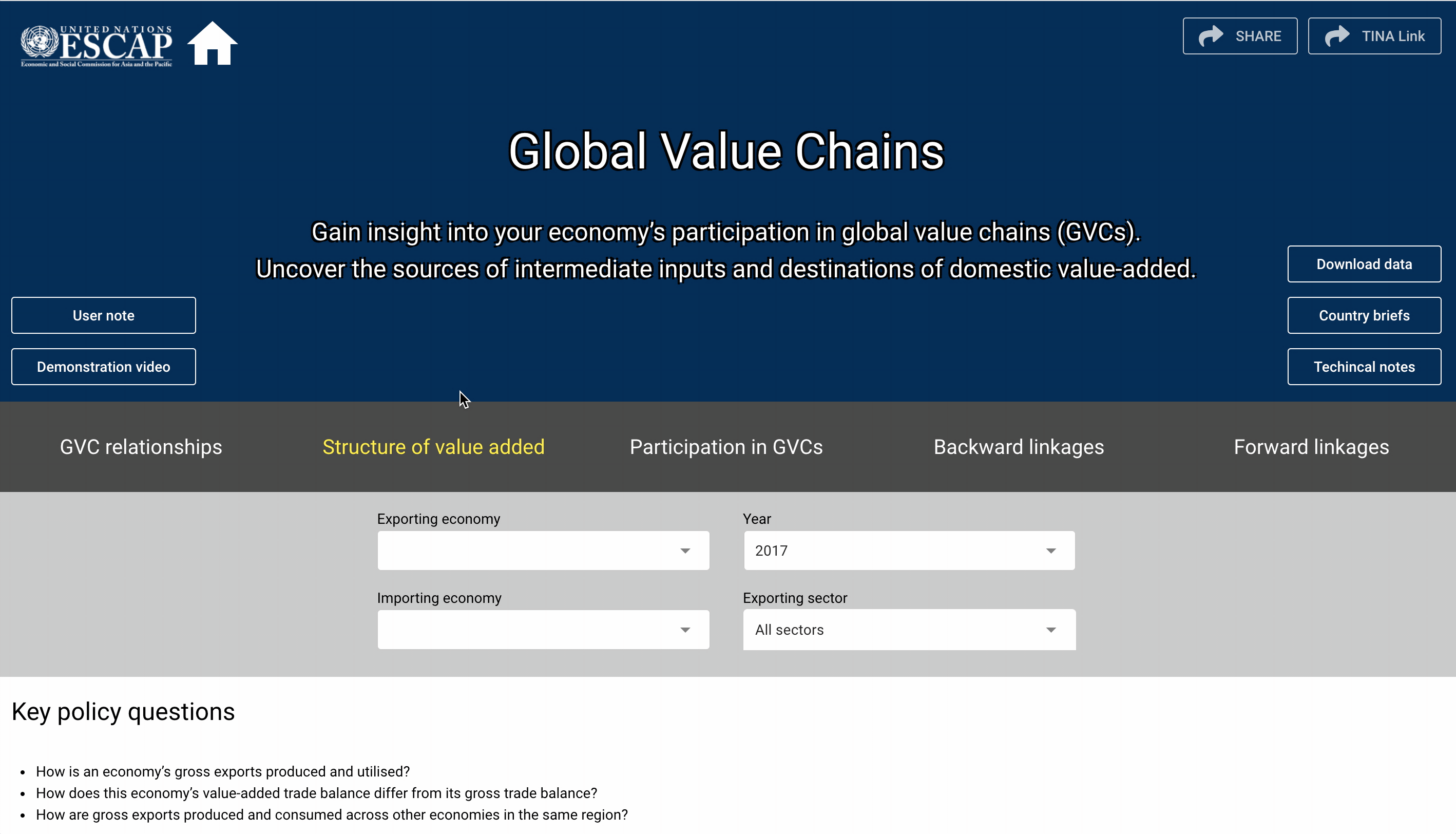 Structure of value added: Choosing exporting and importing economies